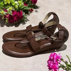 Coach Brown Leather 2 inch Strappy Wedge Sandals Summer Spring Size 9